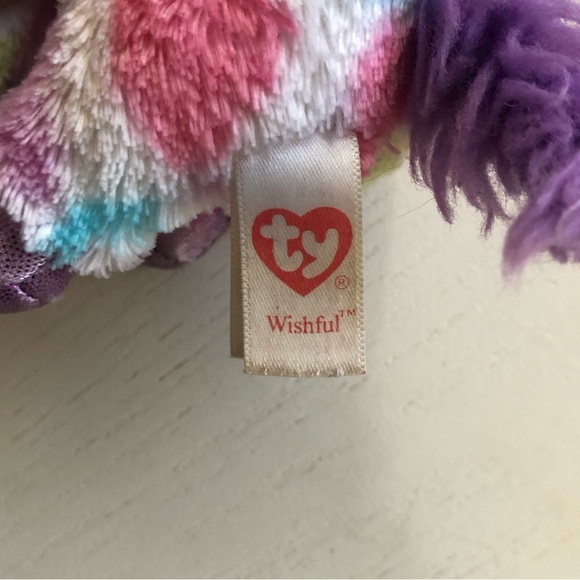 TY 2014 Beanie Baby Wishful 7" tall Polka Dots Unicorn Purple Fur Plush St - Picture 5 of 5